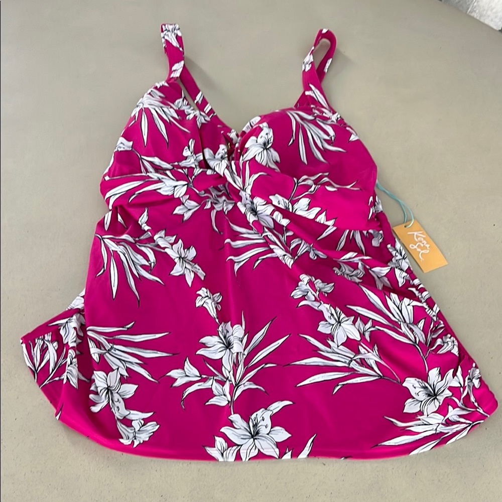 Kona Sol Pink Ruched Tie Front Camisole Swimwear